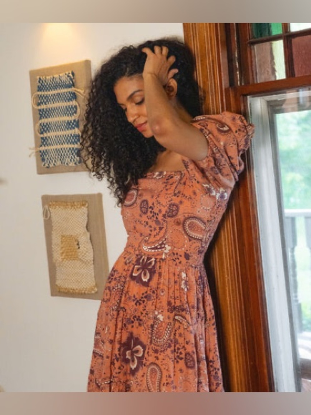 Cleobella Brielle Midi Dress S Rhode Paisley Organic Cotton Puff Sleeve Boho - Picture 3 of 13